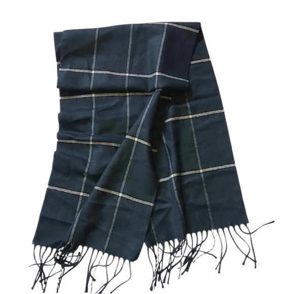 Vintage NWT Dior Blue  Gray Plaid Cashmere Scarf - Picture 1 of 5